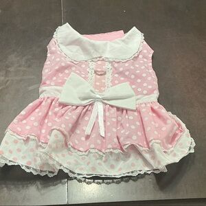 Pink Polka Dot Dress with White Bow